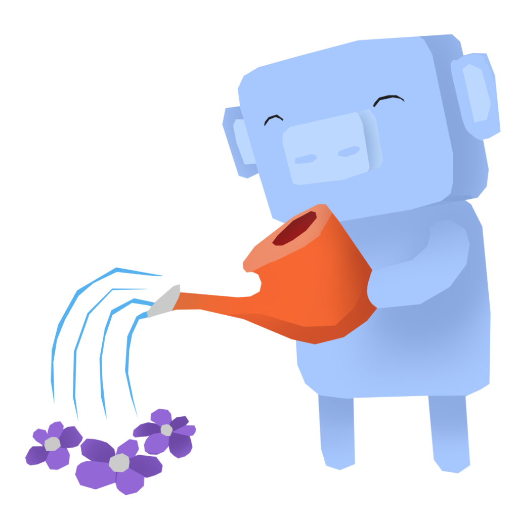 An illustration of Discord's mascot, Wumpus, cultivating a small garden.